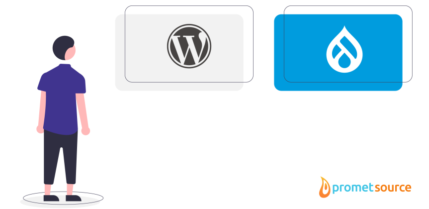WordPress vs. Drupal logos