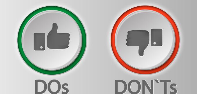 A thumbs up and a thumbs down icon indicating do's and don'ts