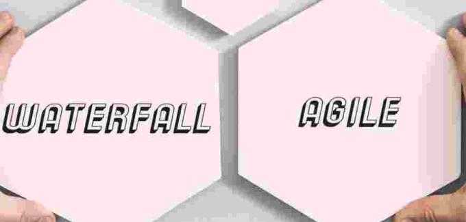 3 hexagons with the words Waterfall Vs. Agile