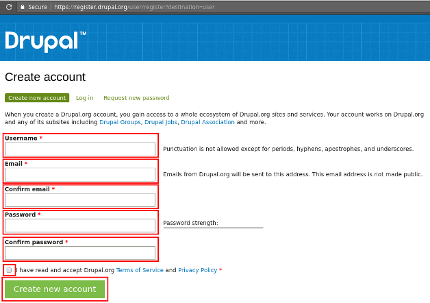 Drupal Account Creation Page