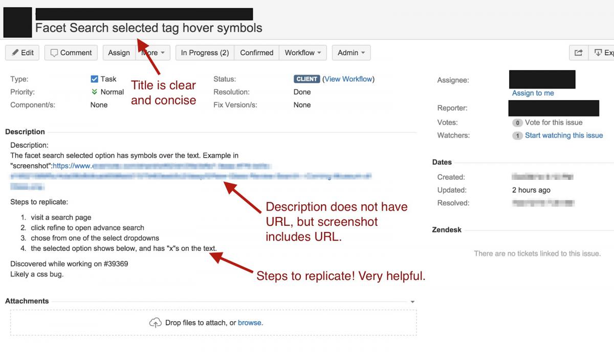 an outstanding JIRA ticket including steps to replicate