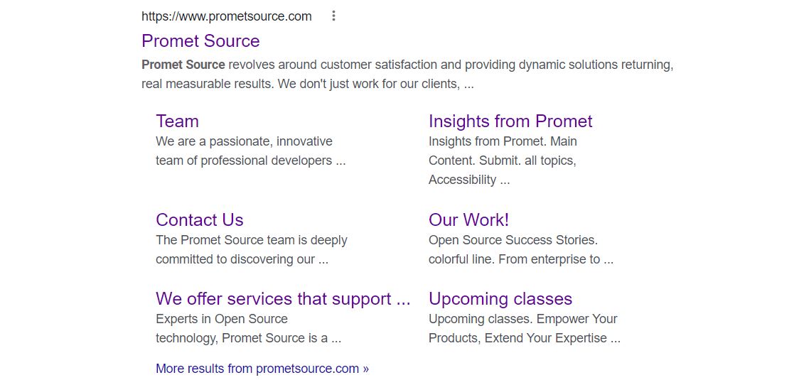 Promet Source search results panel