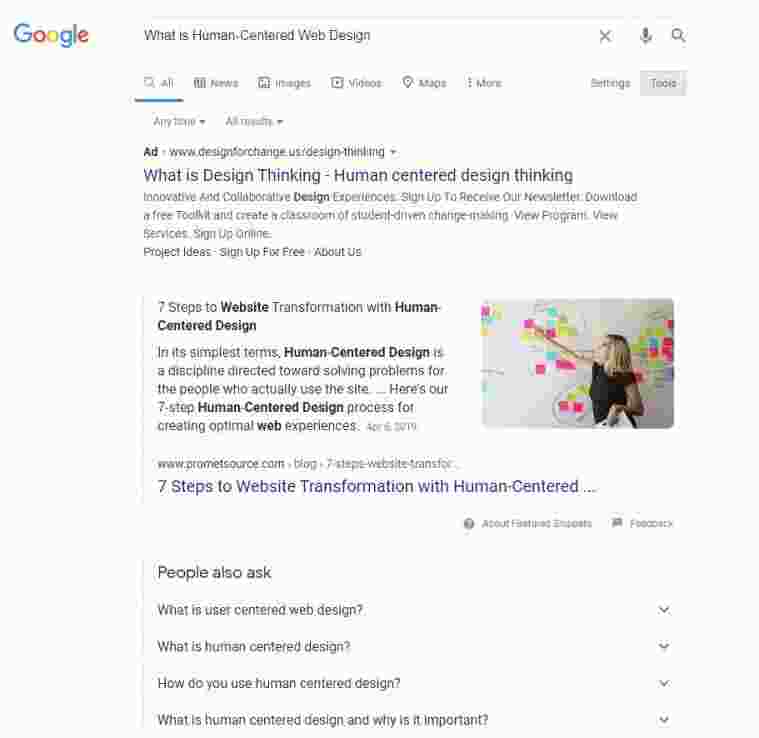 Featured snippet on a SERP page