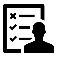 a list with 2 checks and an x and a figure icon
