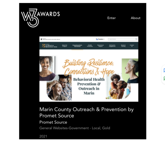 Marin County Promet Source w3 award