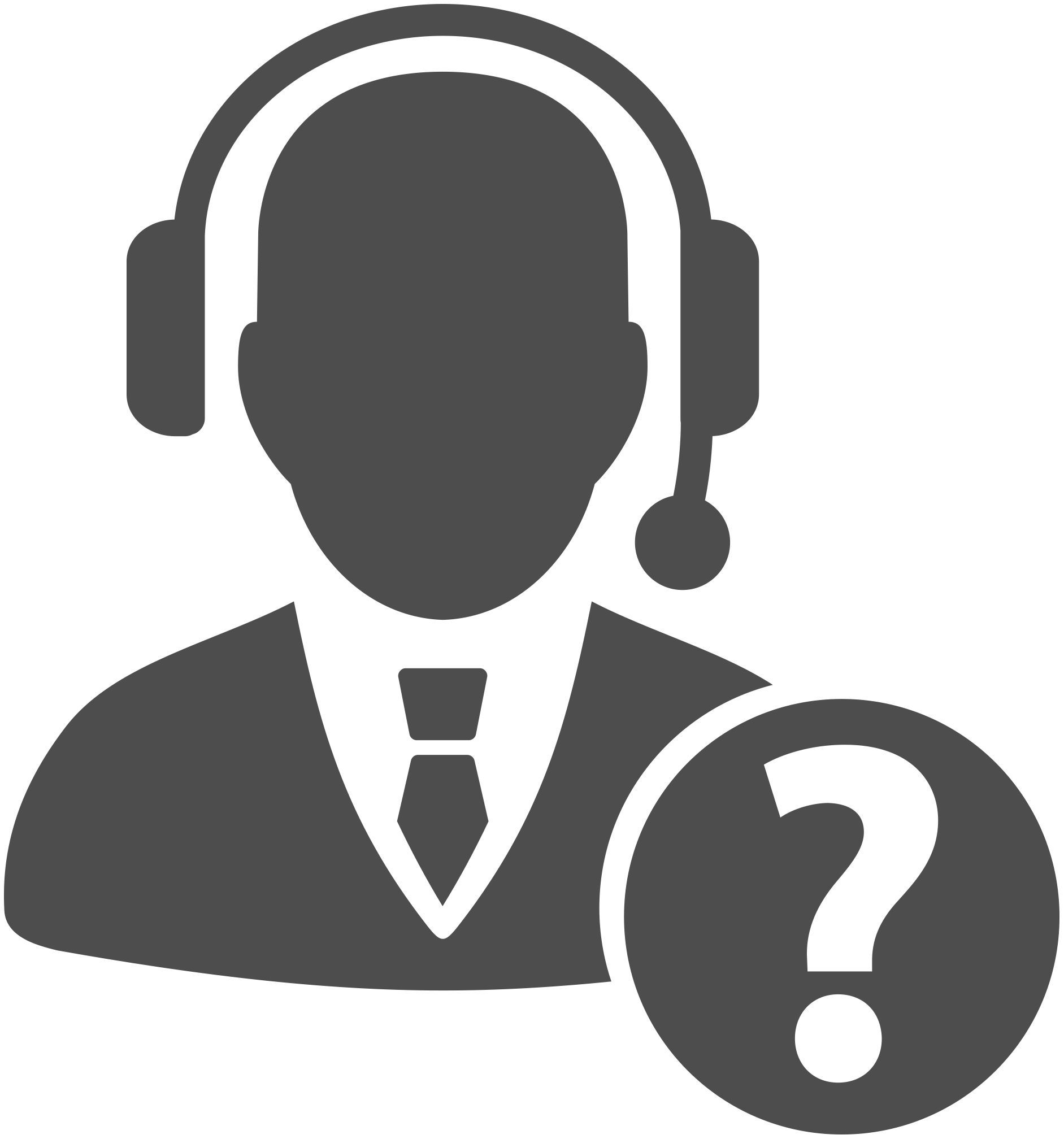 Icon of a man with a suit in a headset with a question mark 