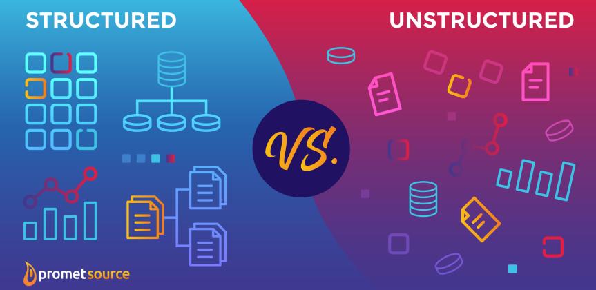 Structured vs unstructured data on a blue and pink background