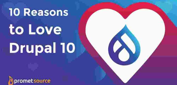 heart with a drupal 10 logo