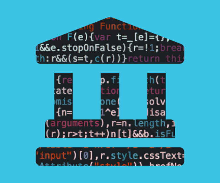 Icon of a government building with code on the columns
