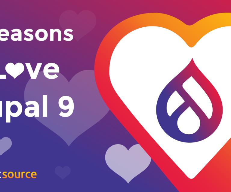 Hearts with the Drupal 9 logo