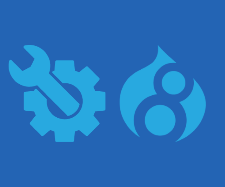 wrench and gear and drupal 8 logo