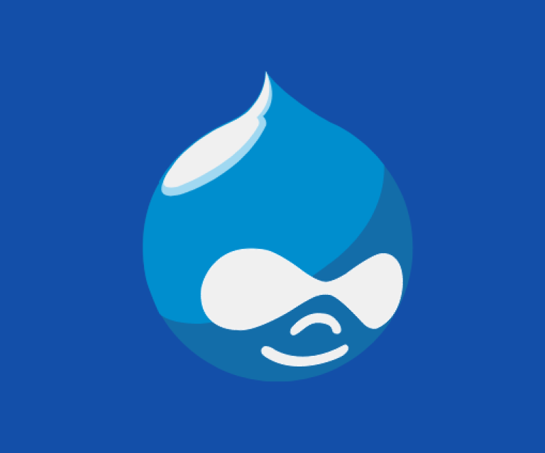 Drupal logo over blue background