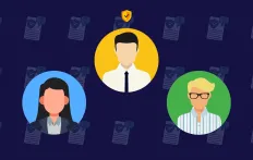 three person icons with a shield image on the middle one