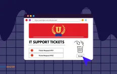 IT support dashboard with tickets and trash icon.