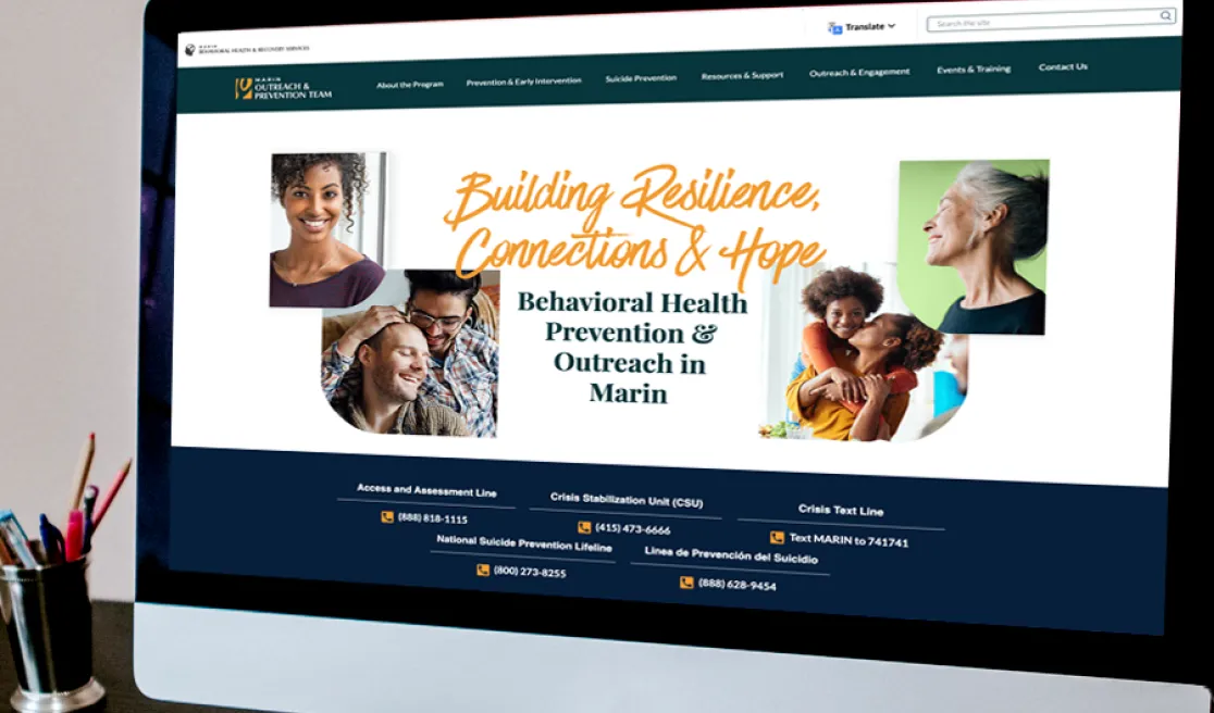 Marin County Behavioral Health and Recovery Services Prevention and Outreach website cover