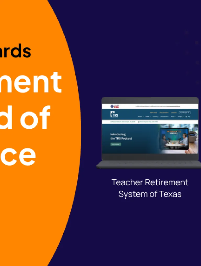 2026 WebAwards, Government Standard of Excellence, orange and blue design.