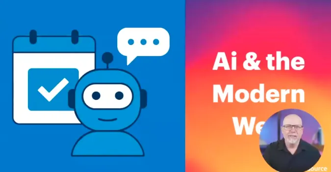 ai and the modern web weibnar image with a robot and a check