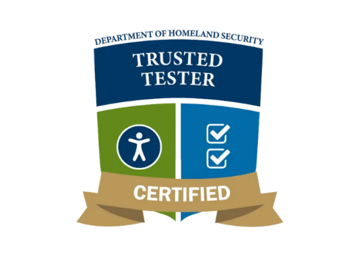 Trusted Tester Certified logo with accessibility and checkmarks.