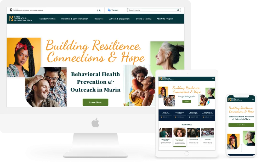 Marin County Behavioral Health and Recovery Services Prevention and Outreach website on gadgets