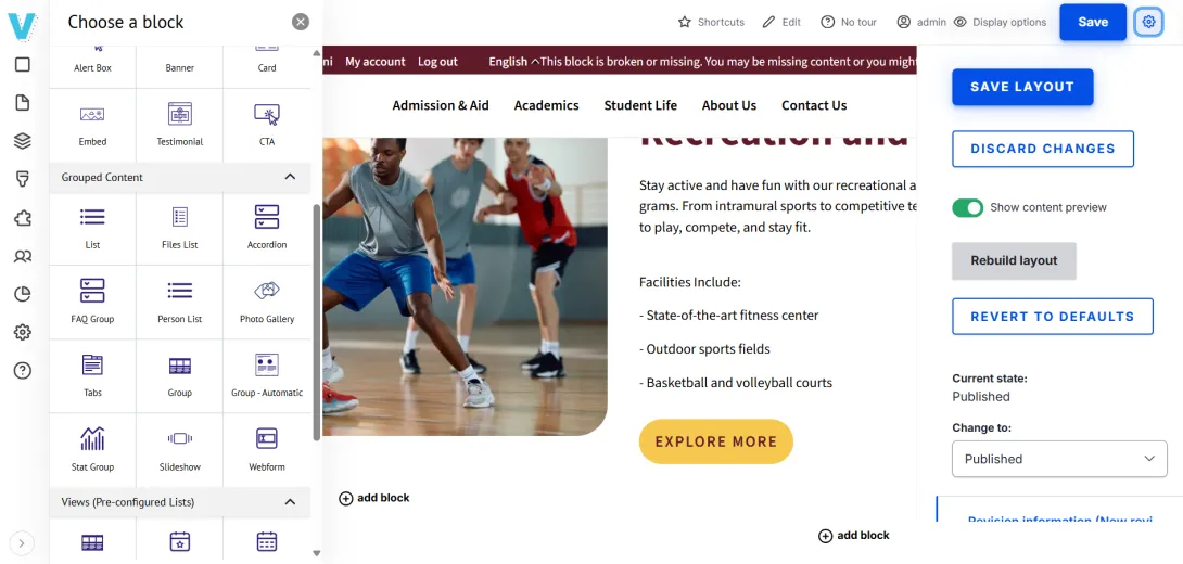 Provus®Edu blocks that can be added to a page.