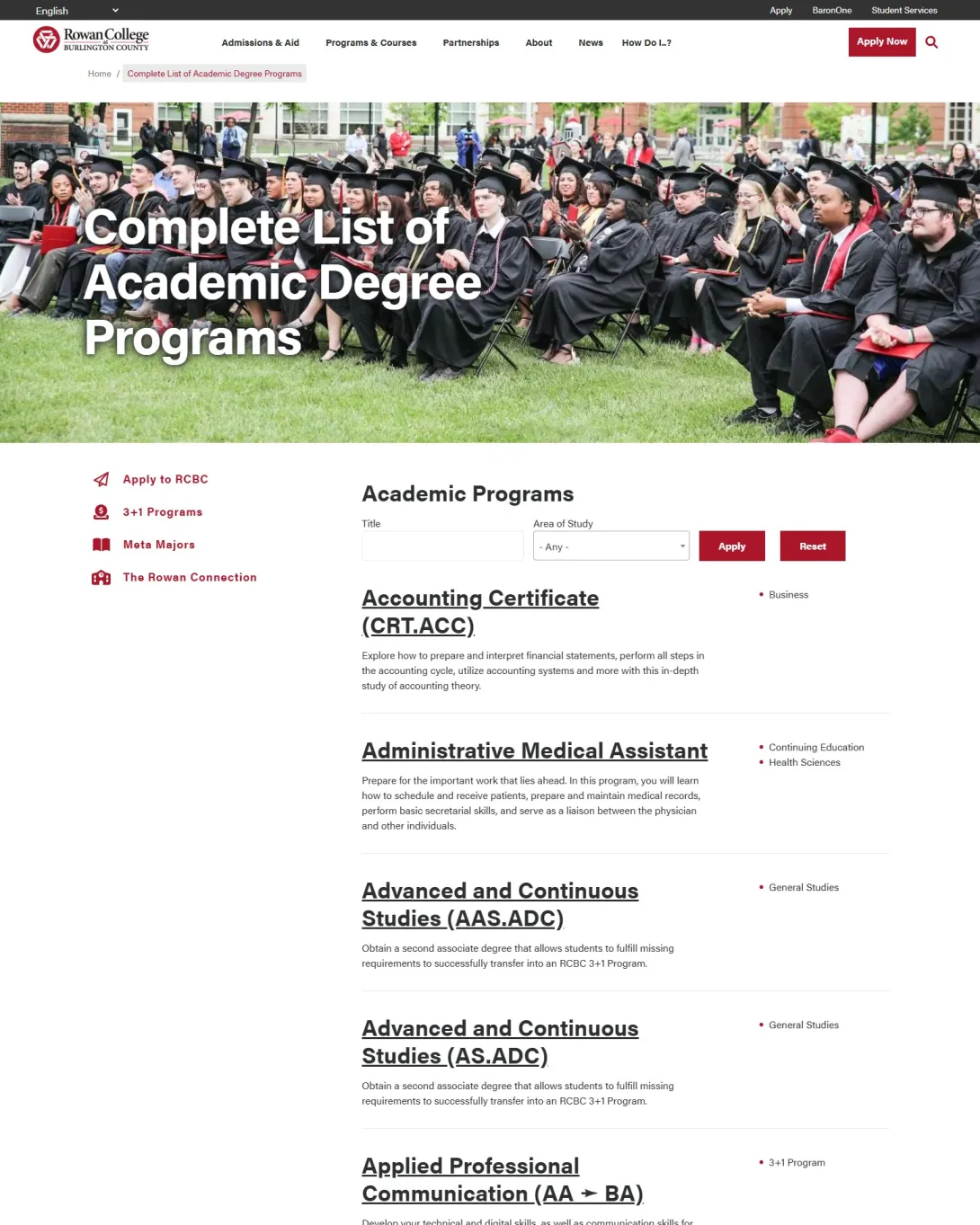 RCBC degrees page