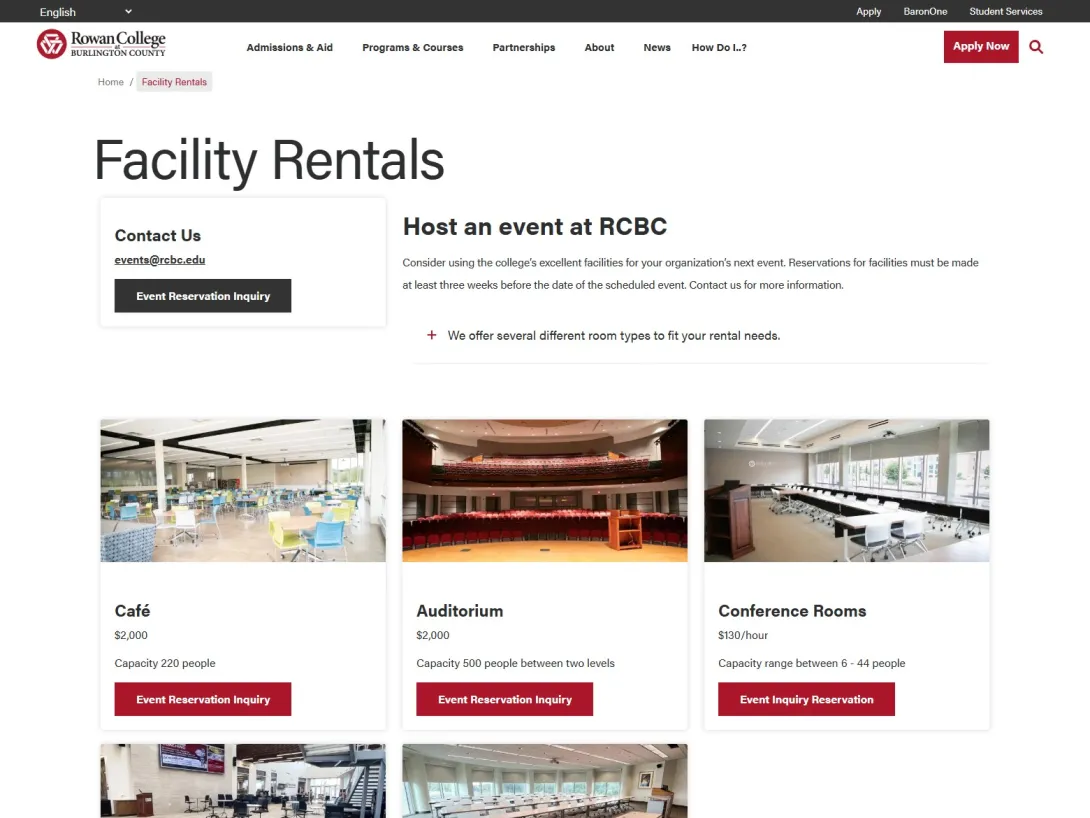 RCBC facility rental page
