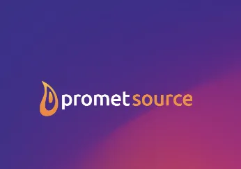 Promet Source logo on blue and pink gradient background.