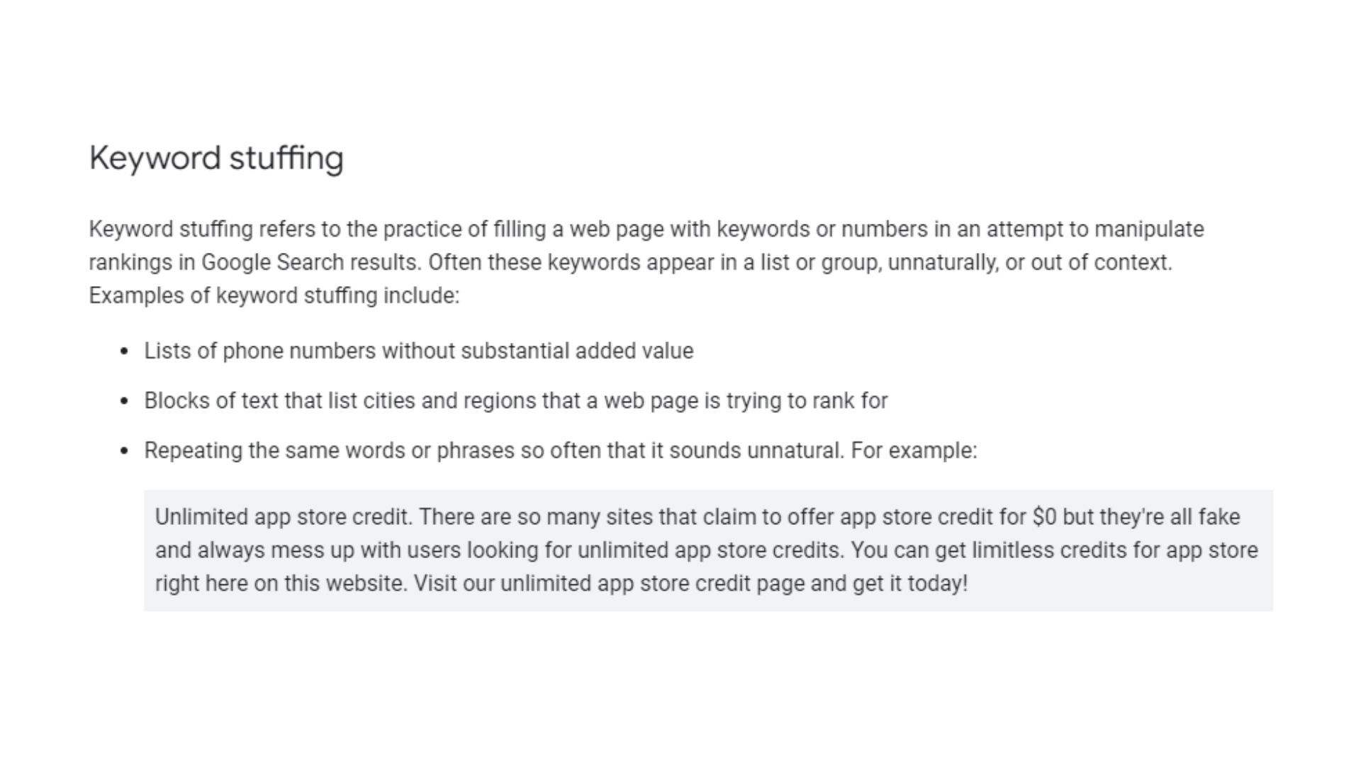 Keyword stuffing definition