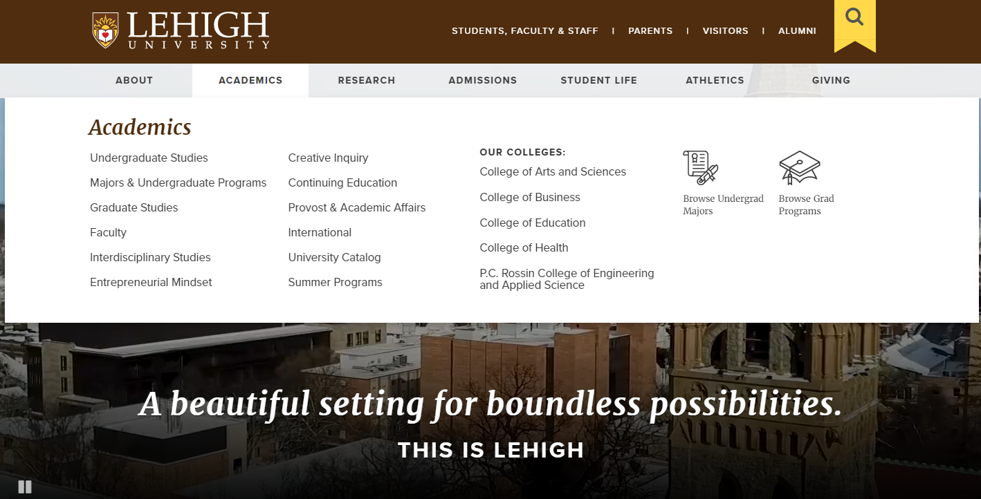 Lehigh University menu