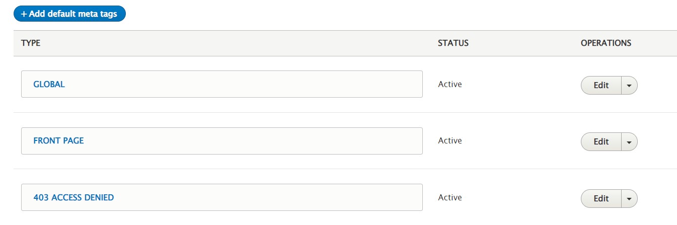 Metatag settings