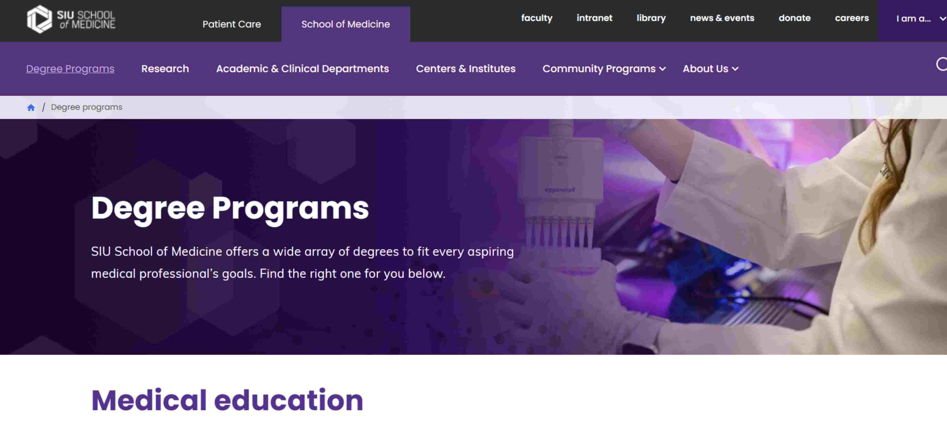 Southern Illinois University School of Medicine Degree page header