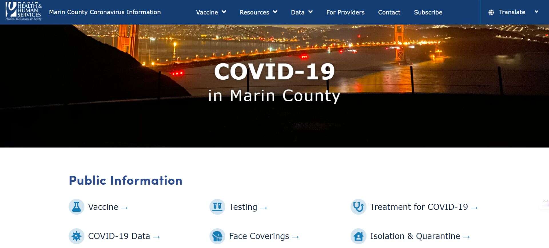 Marin County Covid header