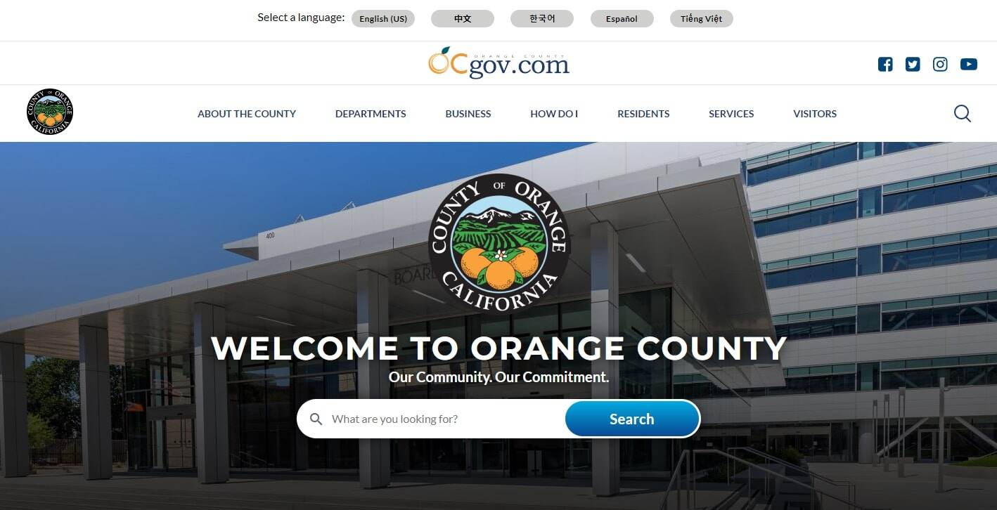 Orange County website header