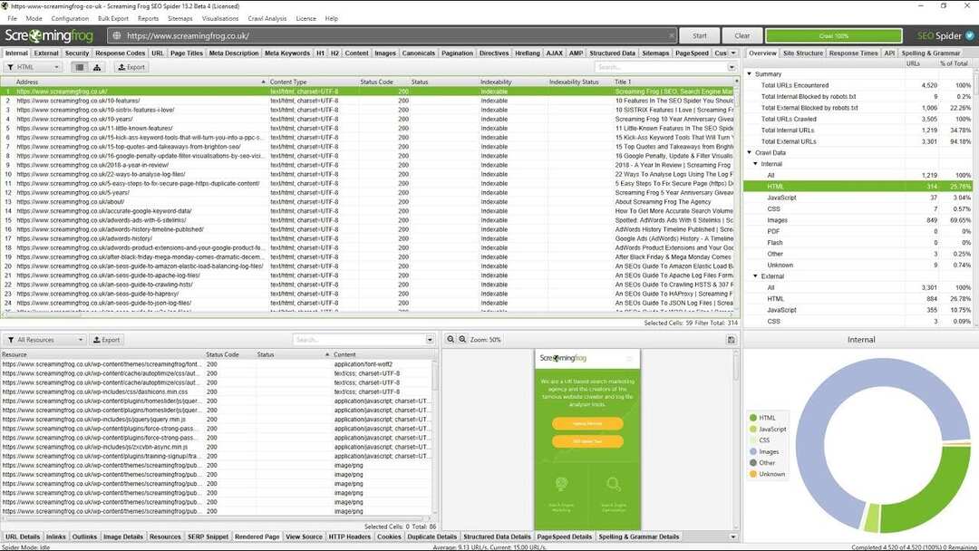 Screaming Frog audit