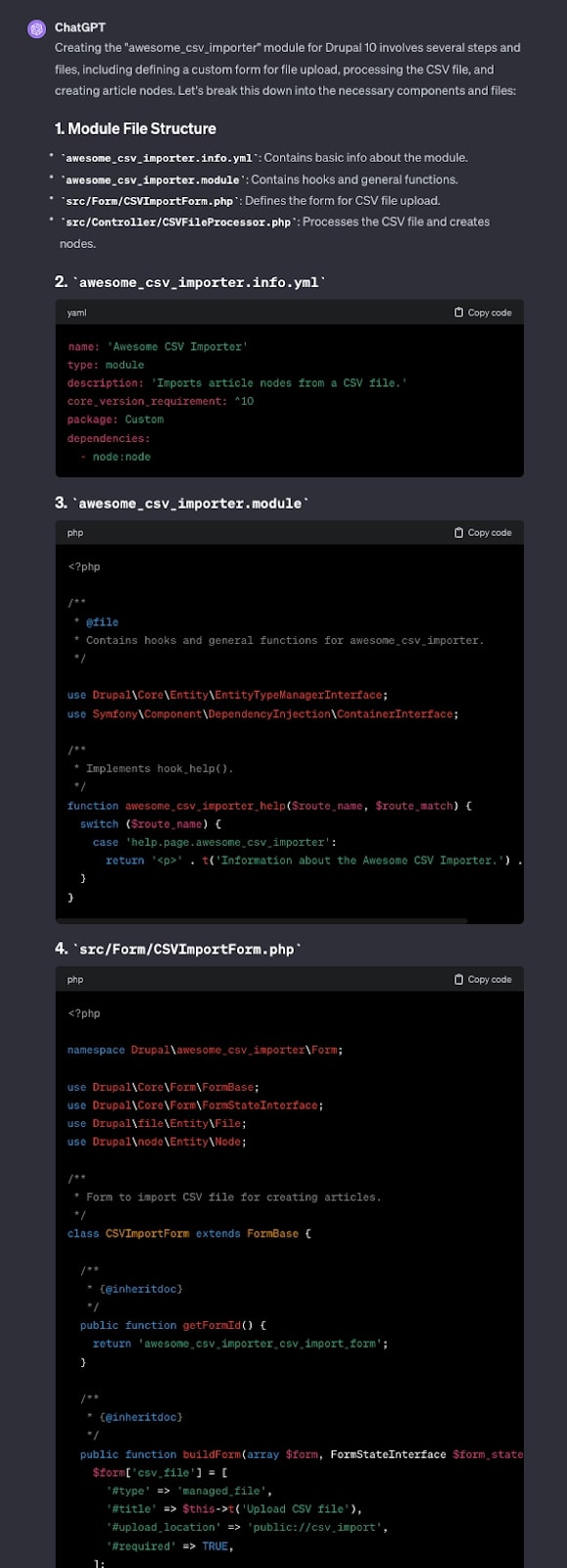 ChatGPT prompt to create Drupal module