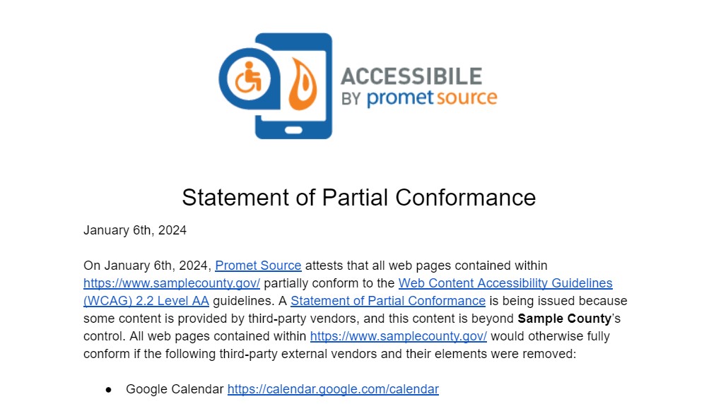 Statement of partial conformance