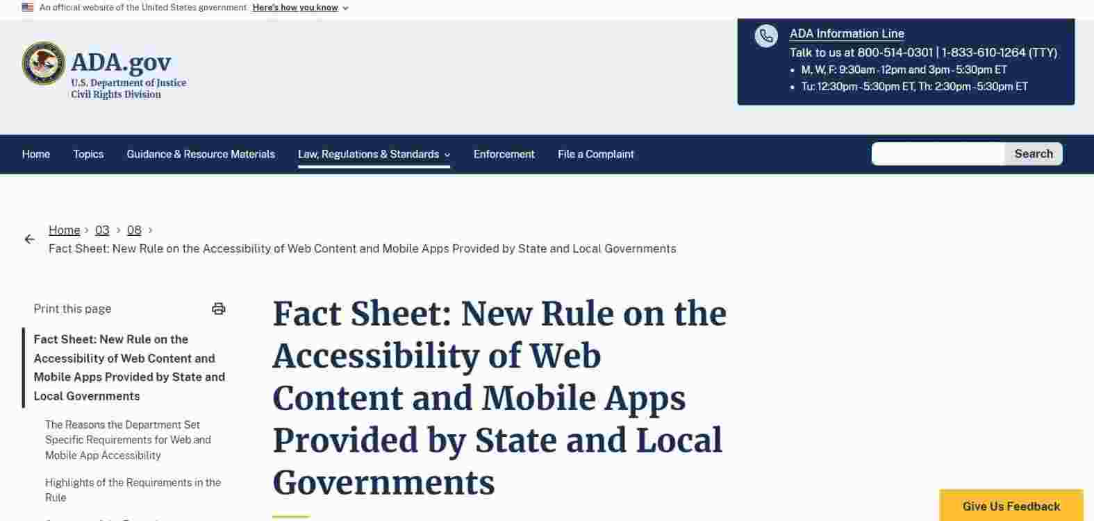 New rule on accessibility for State and local gov fact sheet