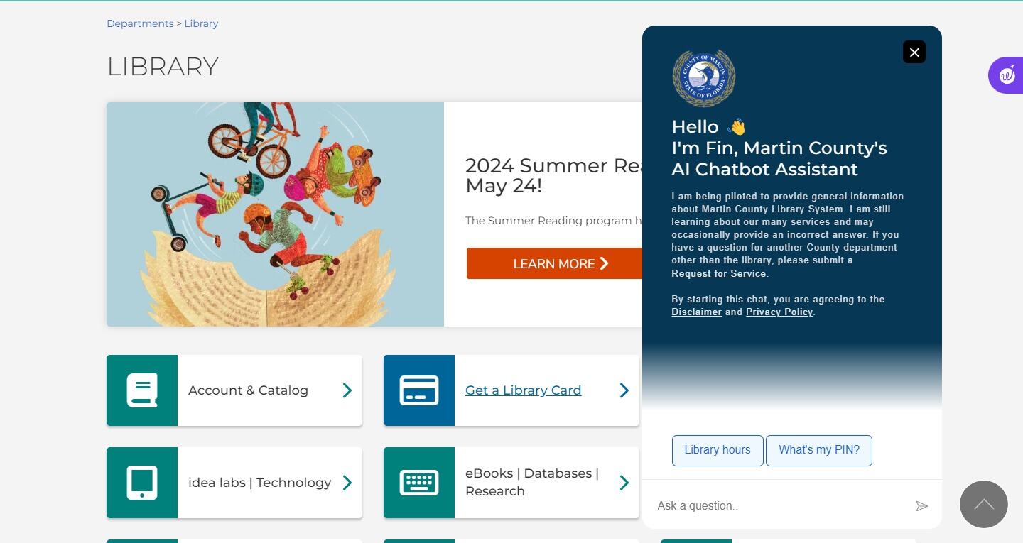 Martin County Library System chatbot